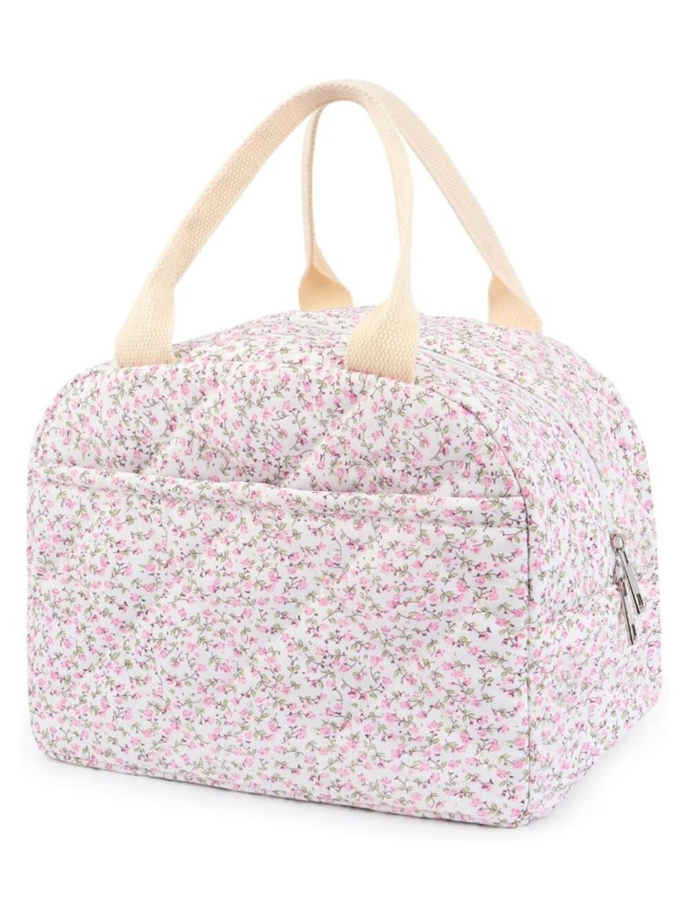 Quilted Cotton Insulated Lunch Bag Floral Reusable Lunch Tote